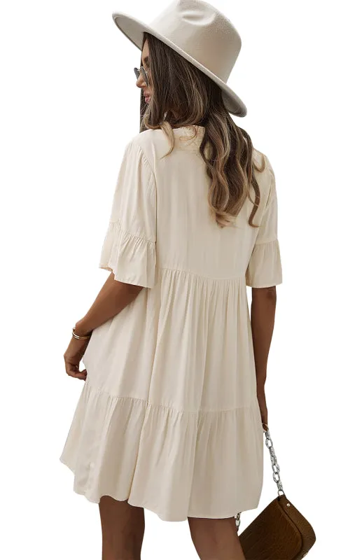 Relaxed Elegance: V-Neck Ruffle Mini Dress - Hurry, Shop Now!