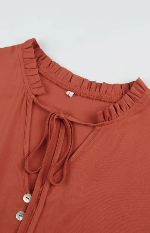 Relaxed Elegance: V-Neck Ruffle Mini Dress - Hurry, Shop Now!