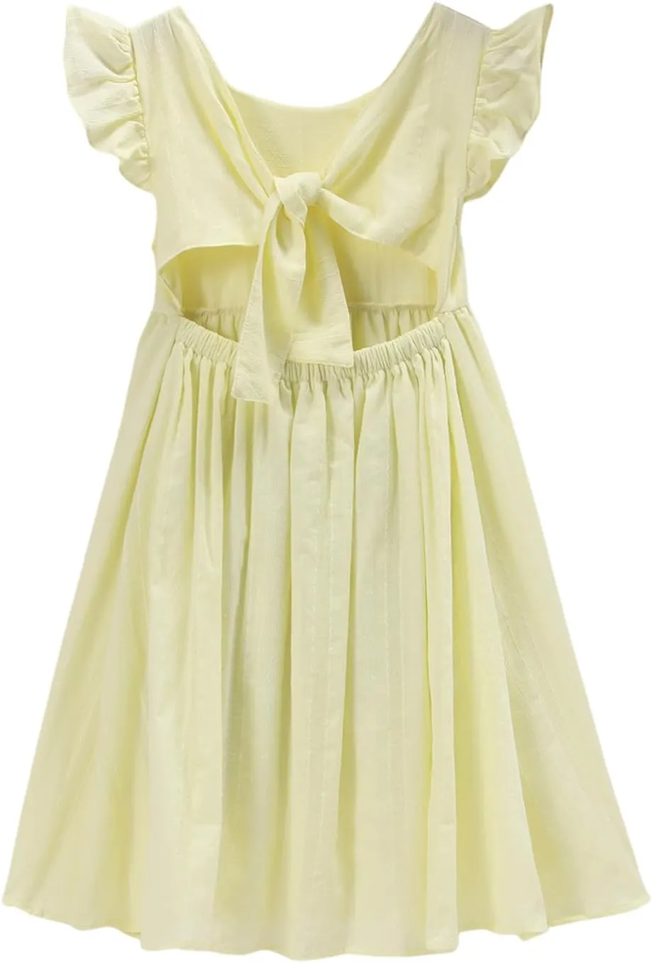 Ritatte Girls Summer Cotton Dress Ruffle Sleeveless Bowknot Tie Back Sundress Solid Casual Backless A-Line Swing Midi Dresses