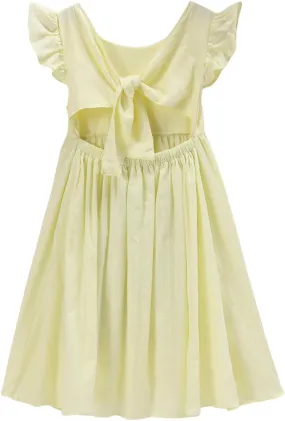 Ritatte Girls Summer Cotton Dress Ruffle Sleeveless Bowknot Tie Back Sundress Solid Casual Backless A-Line Swing Midi Dresses