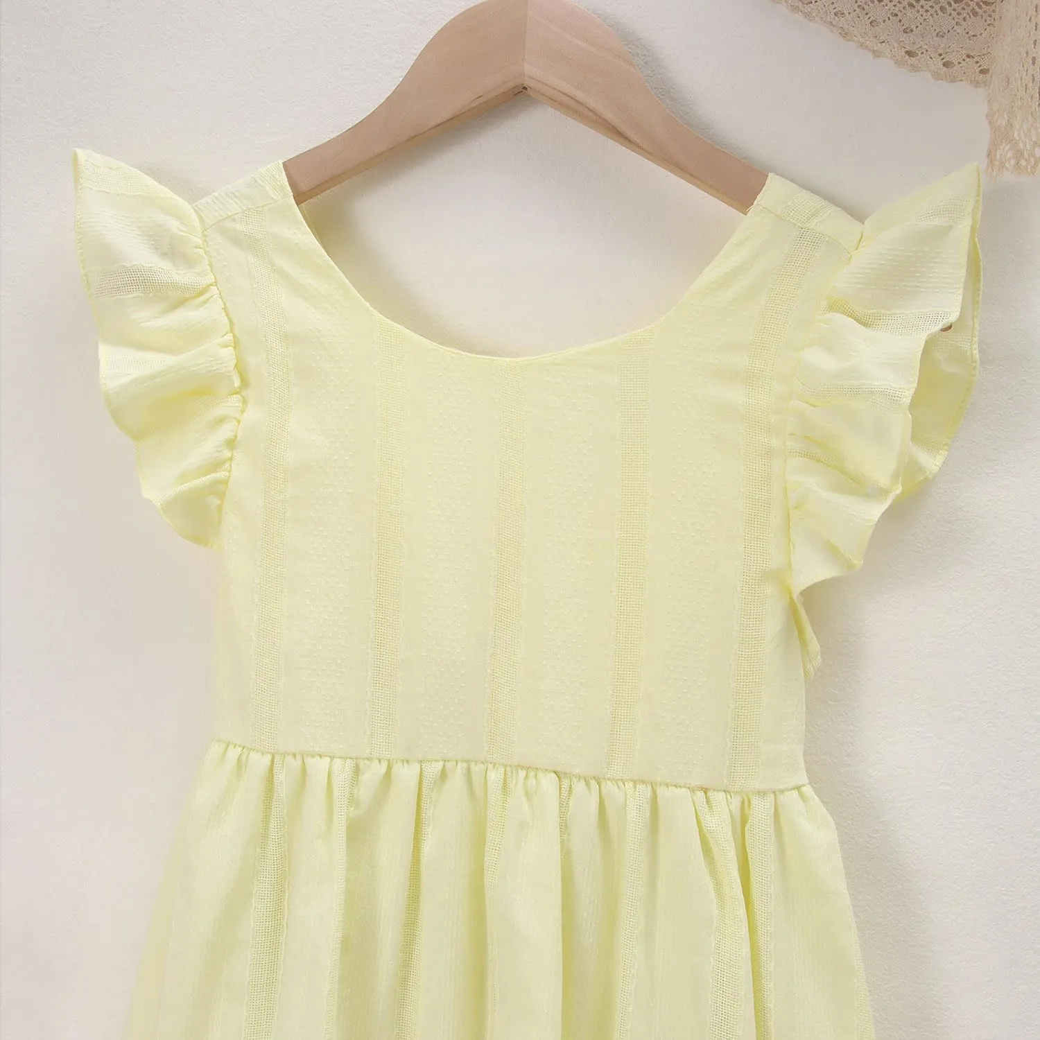 Ritatte Girls Summer Cotton Dress Ruffle Sleeveless Bowknot Tie Back Sundress Solid Casual Backless A-Line Swing Midi Dresses