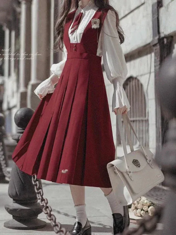 Shirt Retro Chiffon Badge   College Lace Tie   Elegant   Red Red Emblem Sundress