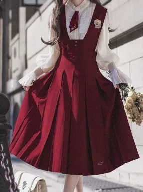 Shirt Retro Chiffon Badge   College Lace Tie   Elegant   Red Red Emblem Sundress