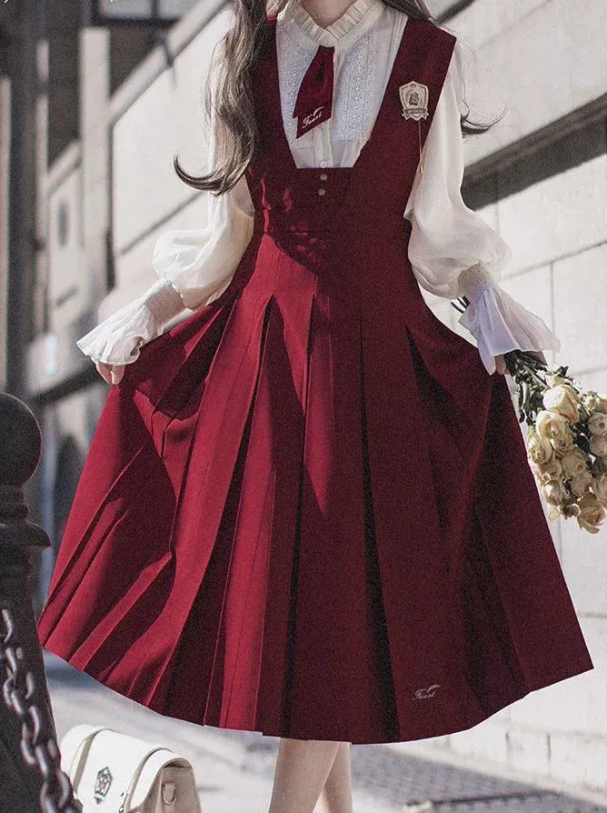 Shirt Retro Chiffon Badge   College Lace Tie   Elegant   Red Red Emblem Sundress