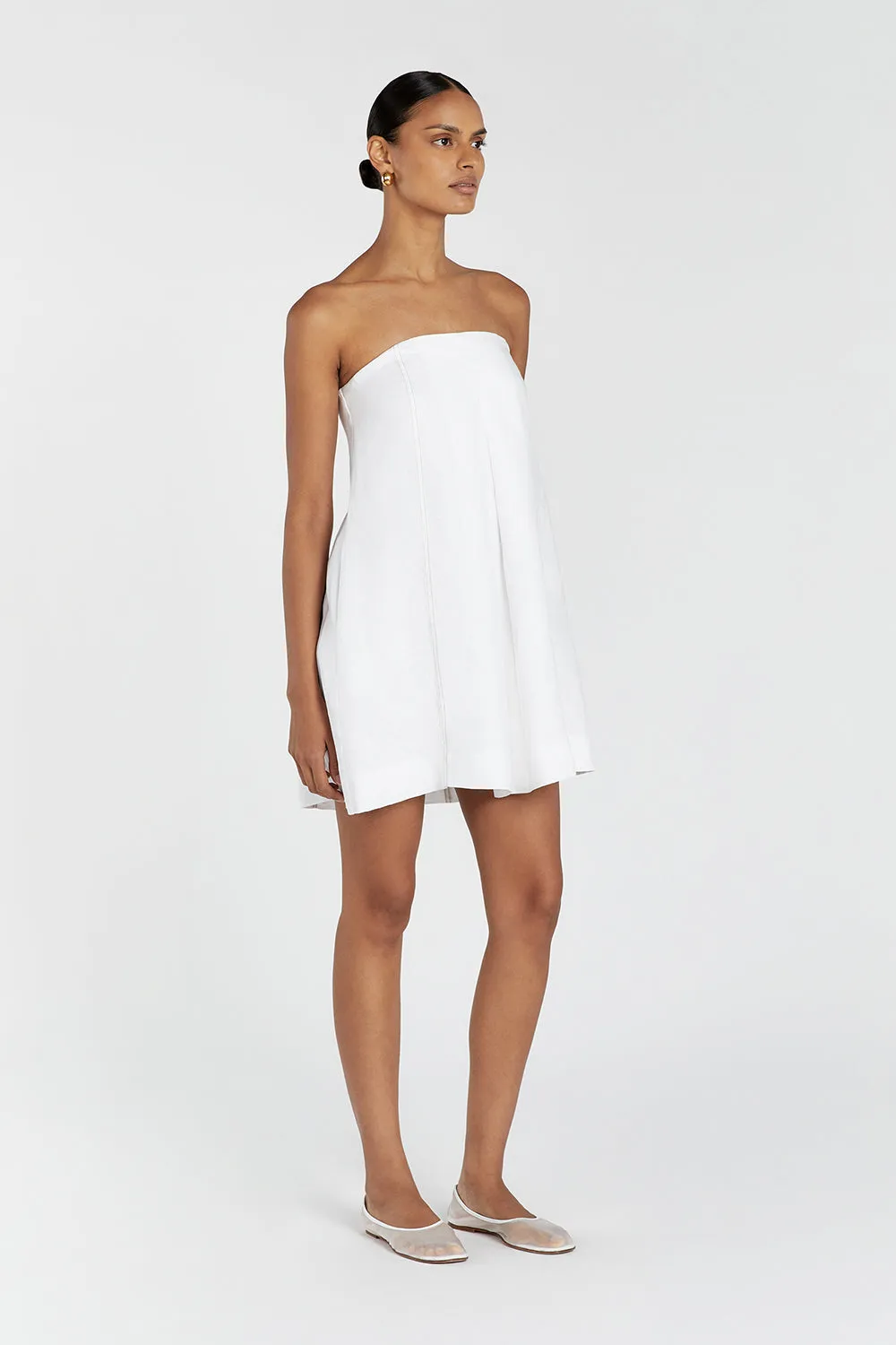 SIMONA WHITE LINEN MINI DRESS