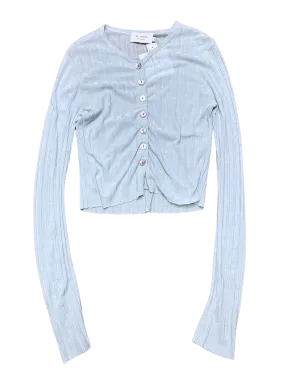 Size S - FME Apparel Blue Rib Button Raw Hem Top