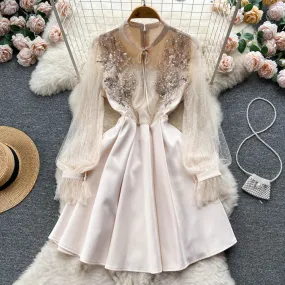 Spring and Autumn Beaded High Waist Mesh Dress Female Fairy Tutu Skirt  436
