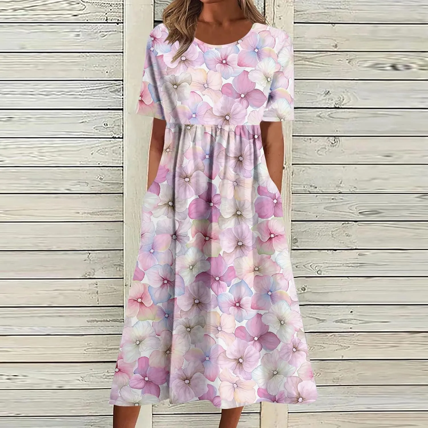 Summer Dresses for Women 2025 Floral Short Sleeve Casual T Shirt Dress Beach Party Sundresses Maxi Coverup with Pockets