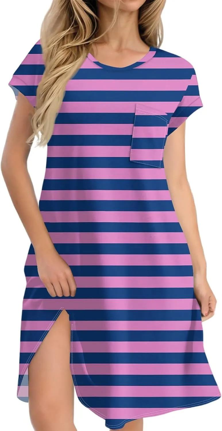 Summer Dresses for Women 2025s Casual Cap Sleeve Crewneck Loose Mini Dresses Casual Gradient Beach T Shirt Dres