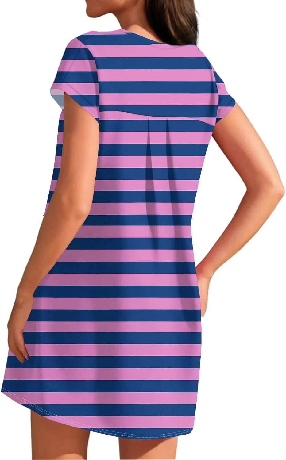 Summer Dresses for Women 2025s Casual Cap Sleeve Crewneck Loose Mini Dresses Casual Gradient Beach T Shirt Dres