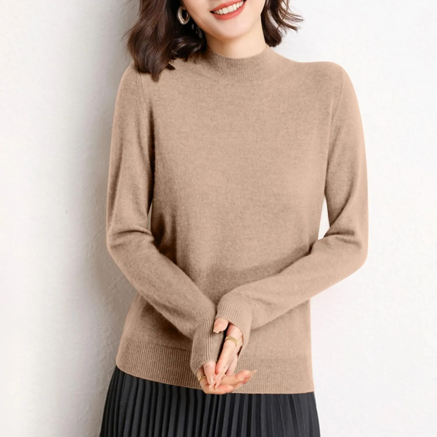 Sweaters for Women Trendy Casual Solid Color Half Turtleneck Comfy Clothes Soft Long Sleeves Slim Fit Pullover Tops