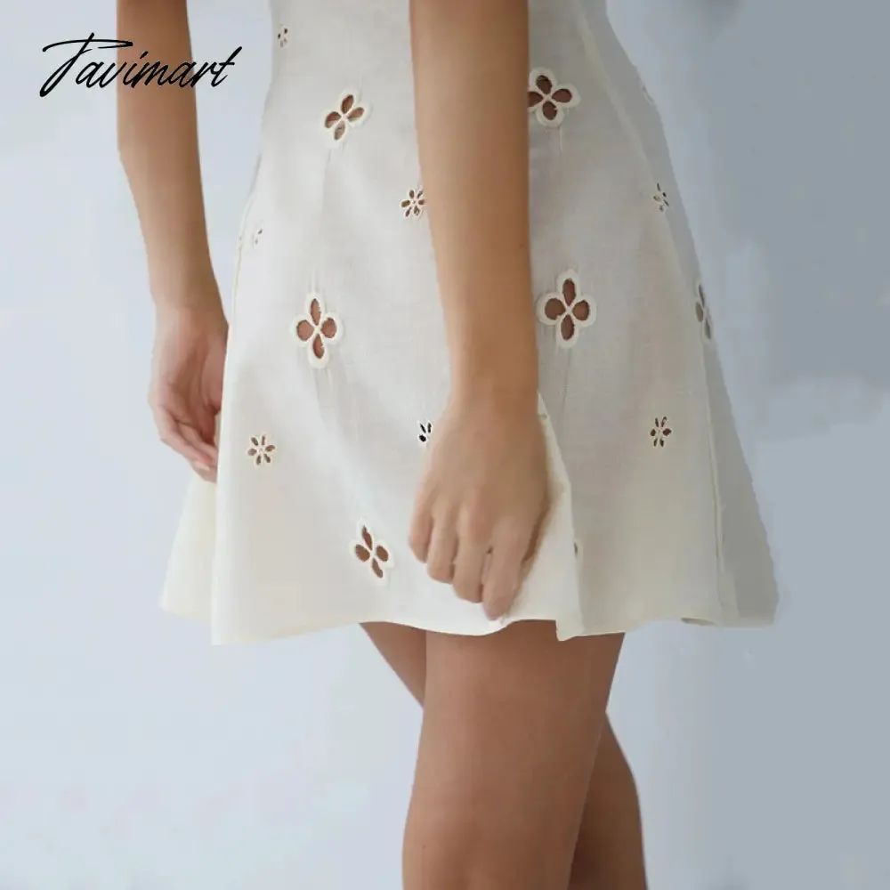 Tavimart Square Collar Black Mini Dress Summer Sexy High Waist Short Sleeve Beachwear Bodycon Hollow Out Sundress Female