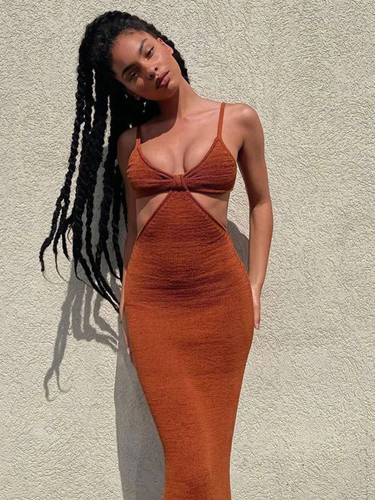 Uniwim Spaghetti Strap Sexy Backless Maxi Dress Summer Holiday Women Dresses Party Club Elegant Hollow Out Dress Sundress
