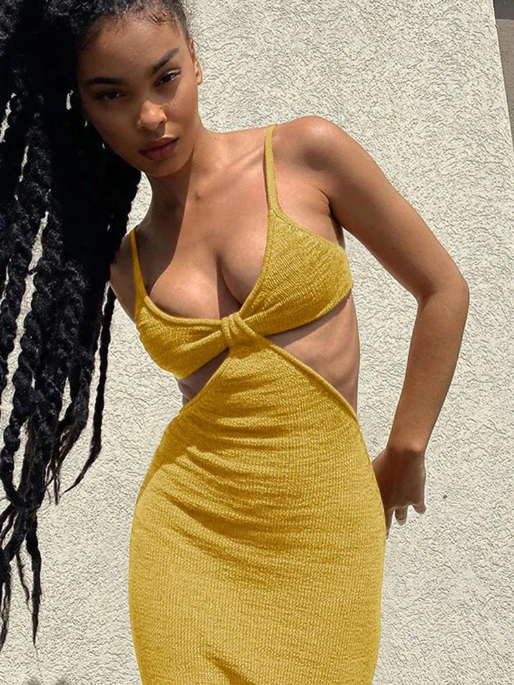 Uniwim Spaghetti Strap Sexy Backless Maxi Dress Summer Holiday Women Dresses Party Club Elegant Hollow Out Dress Sundress