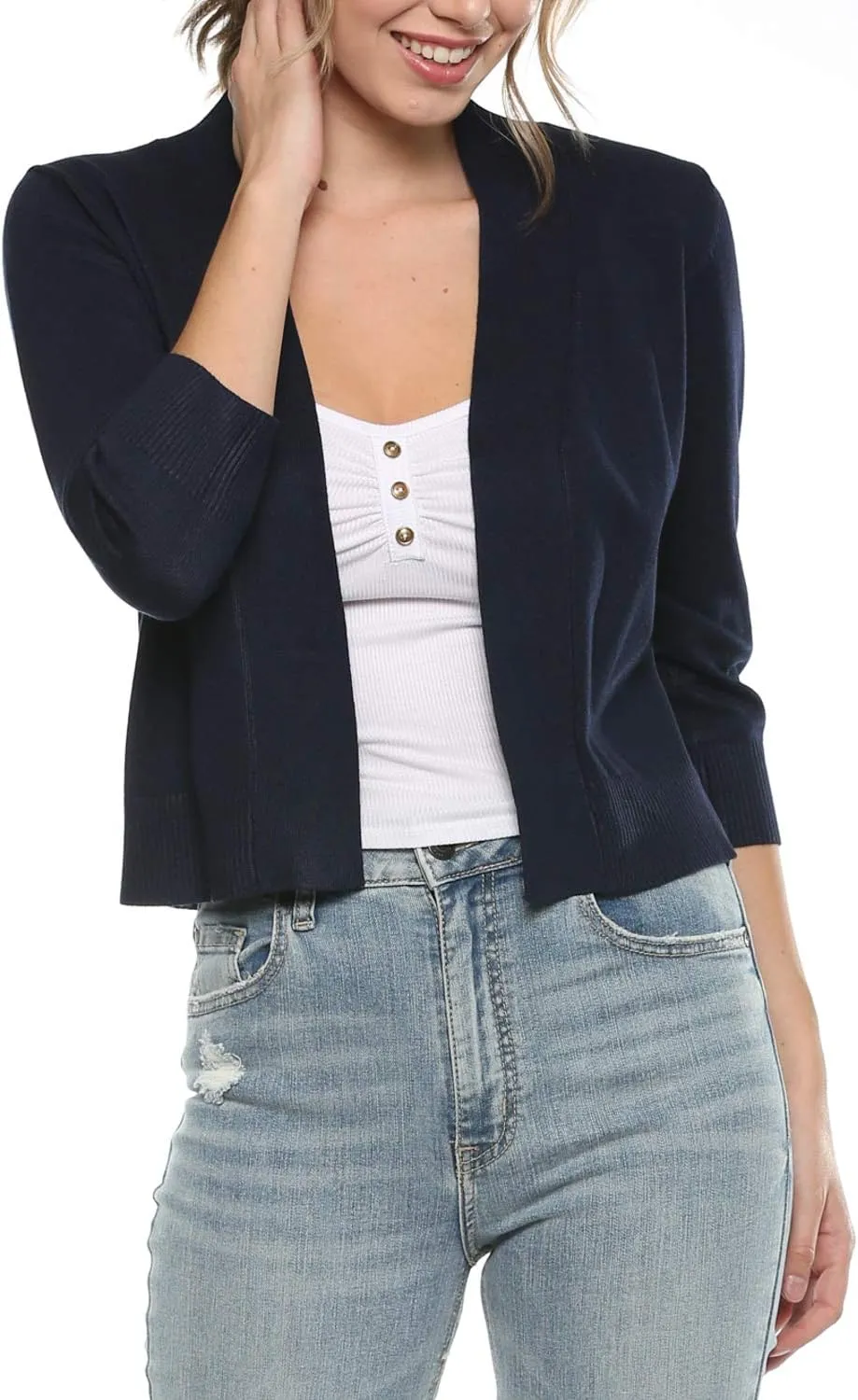 Urban Look Women's Basic 3/4 Sleeve Open Front Light Weight Sweater Cardigan