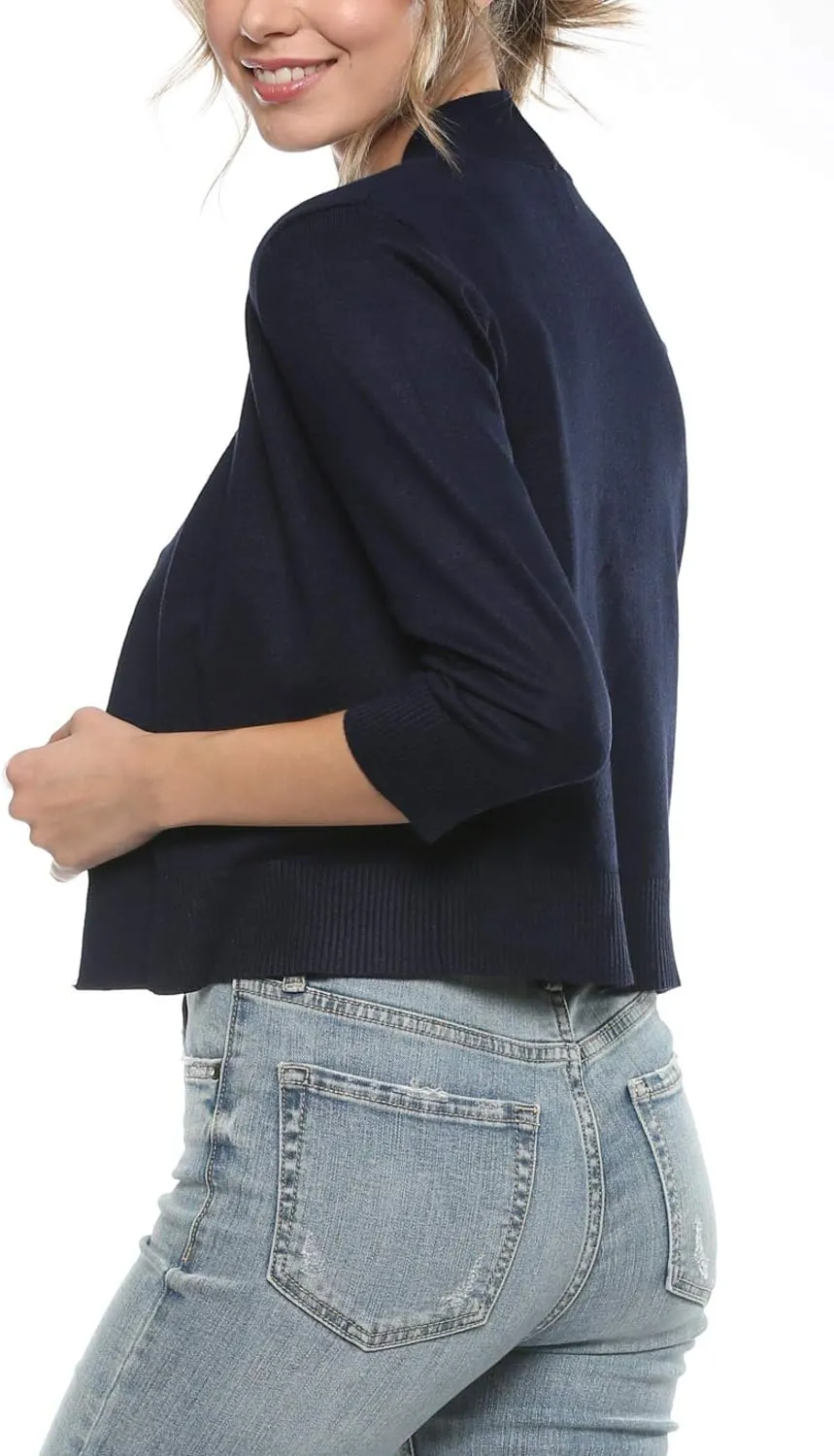Urban Look Women's Basic 3/4 Sleeve Open Front Light Weight Sweater Cardigan
