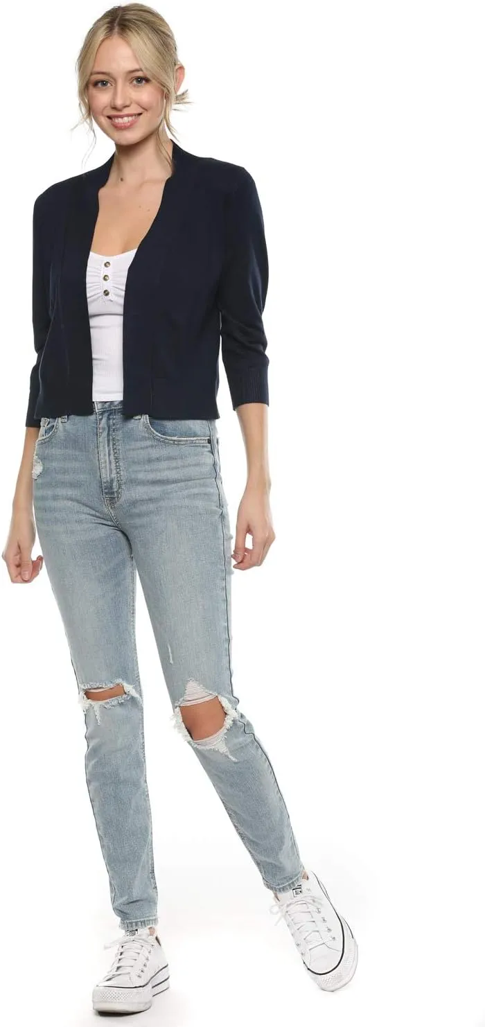 Urban Look Women's Basic 3/4 Sleeve Open Front Light Weight Sweater Cardigan