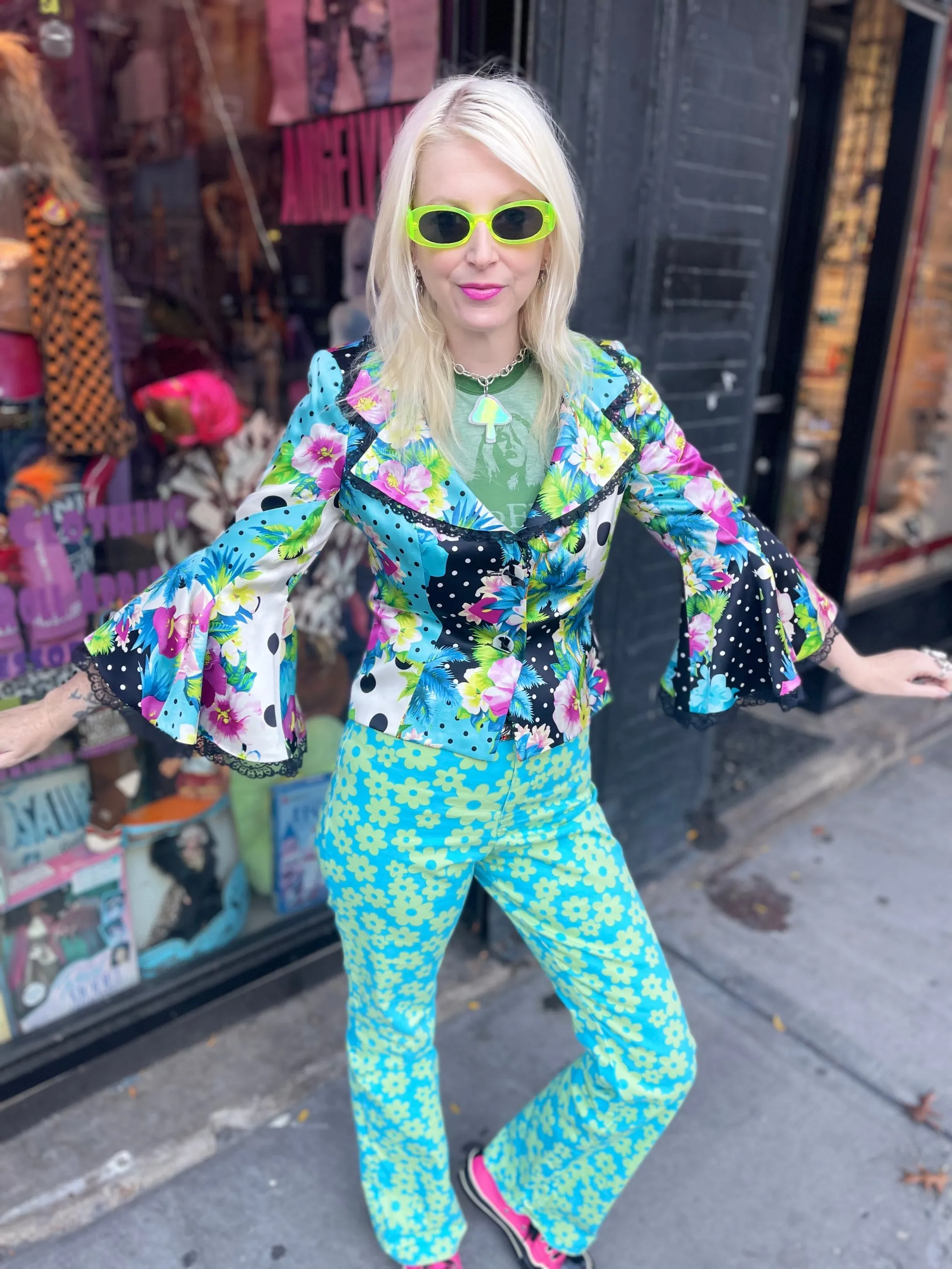 Vintage Y2K Silk Bell Sleeve Mix Print Blazer