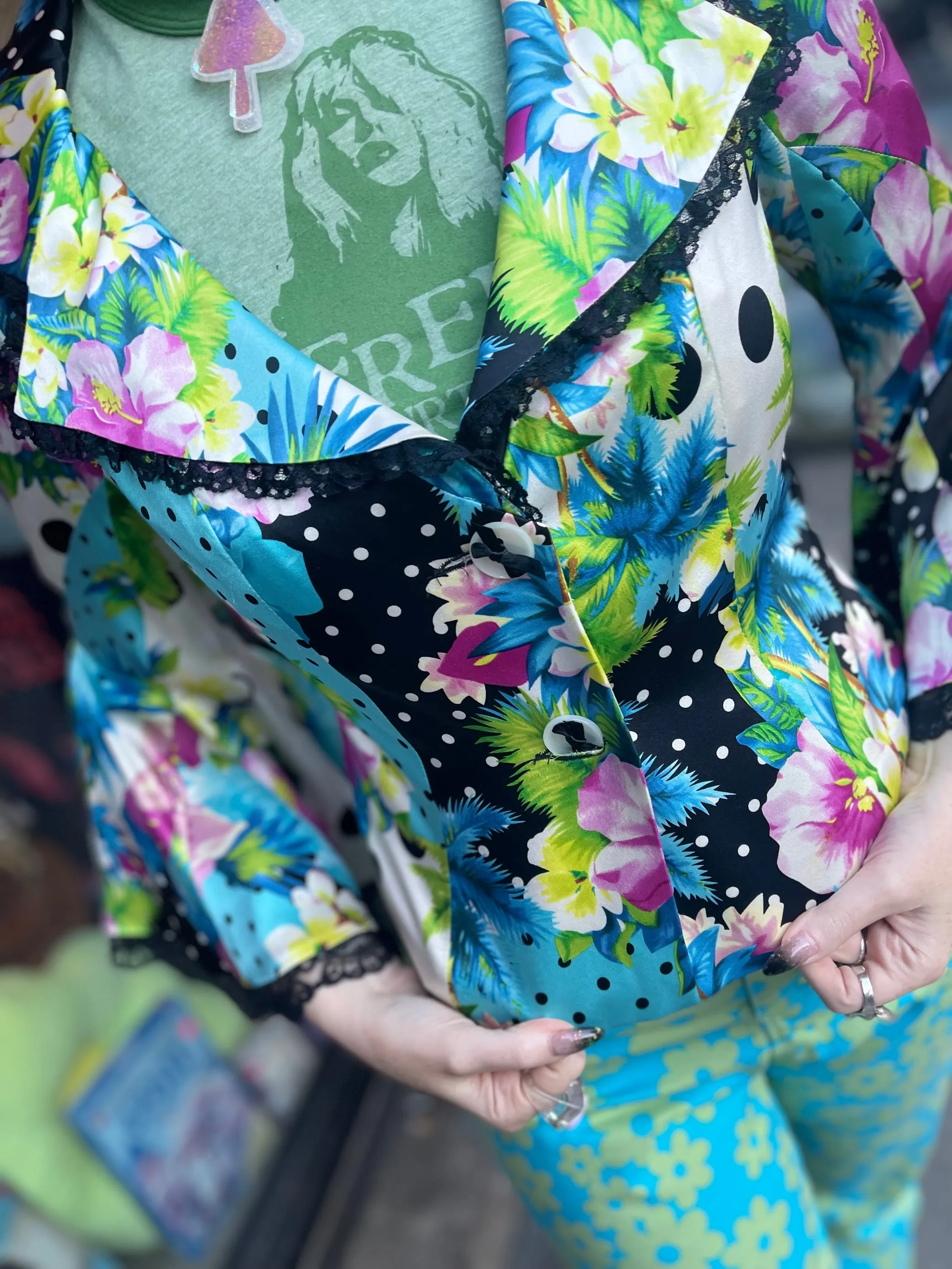 Vintage Y2K Silk Bell Sleeve Mix Print Blazer