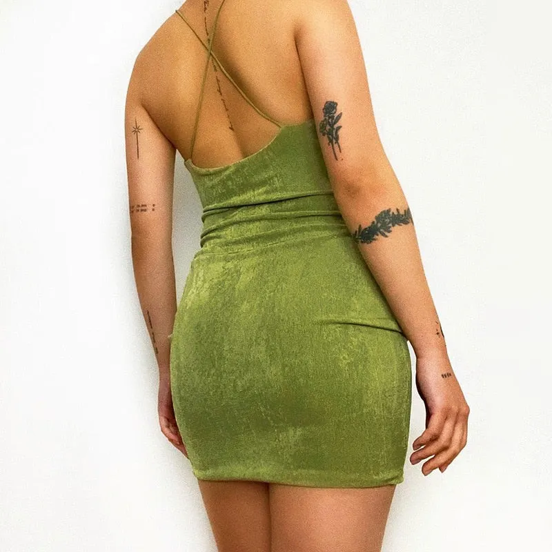 Wenkouban Chic Summer Suspender Short Bodycon Dress Women Back Cross Sleeveless Draped V-Neck Mini Sundress Party Club Wear