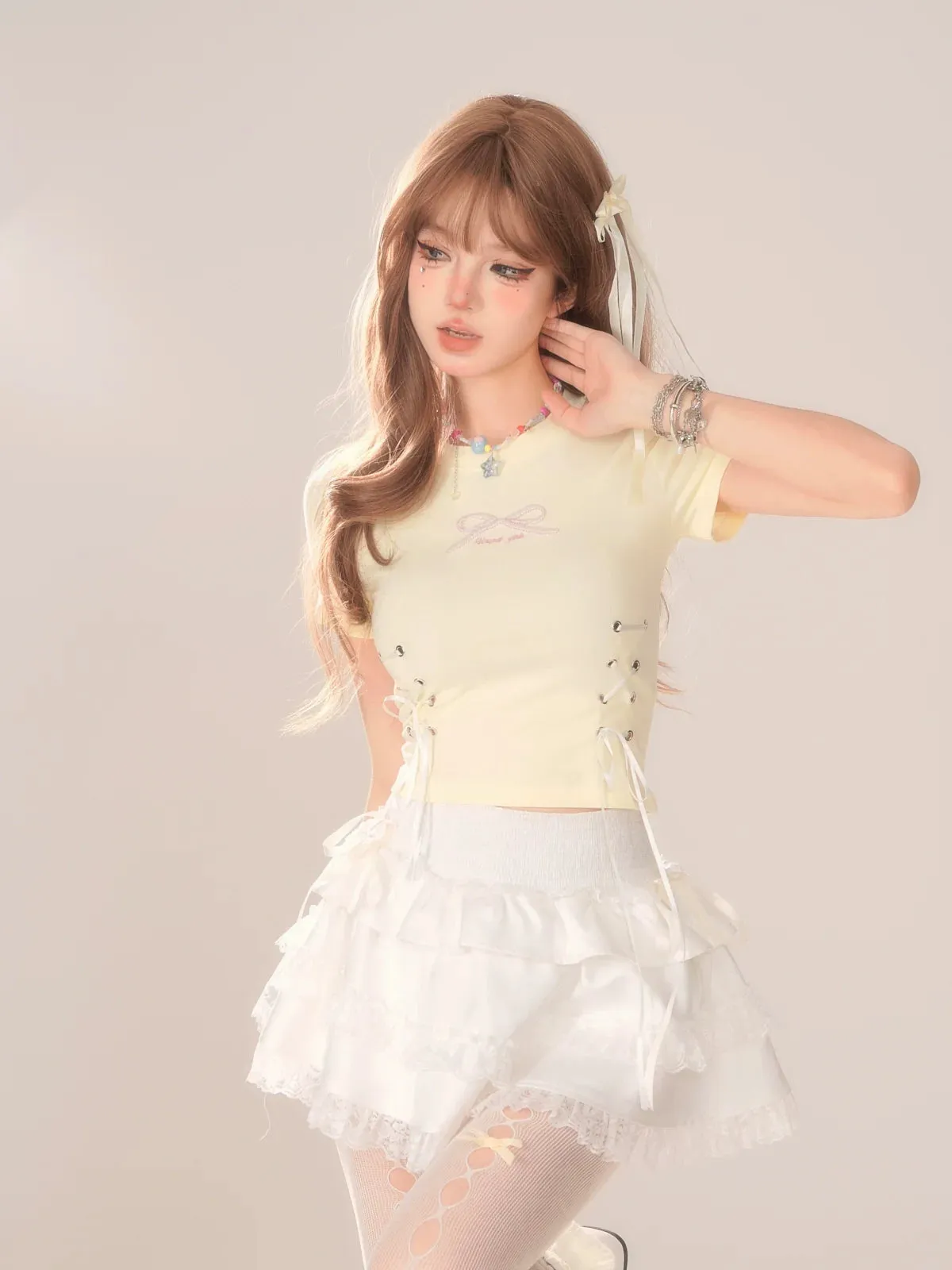 White Cake Skirt Tiered Frilled