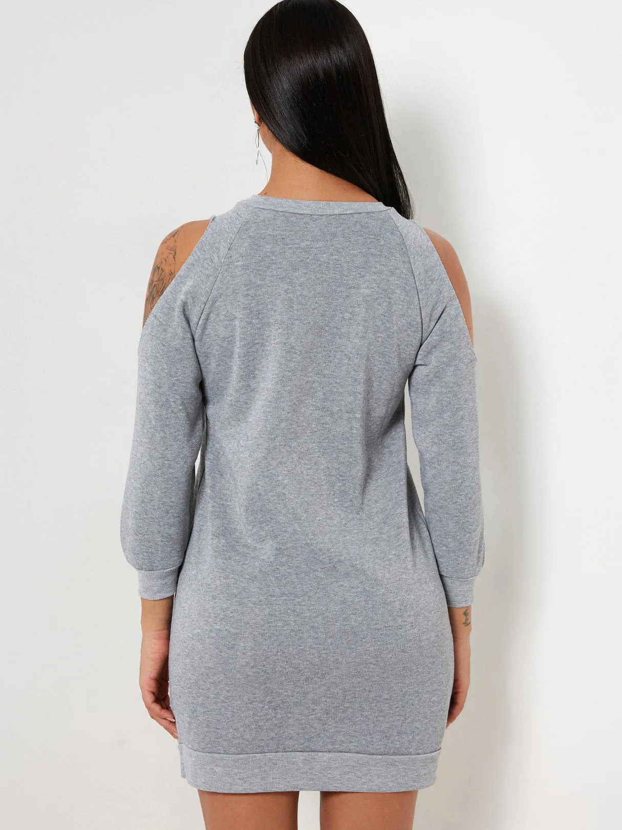 Wholesale Grey Round Neck Long Sleeve Plain Casual Dresses
