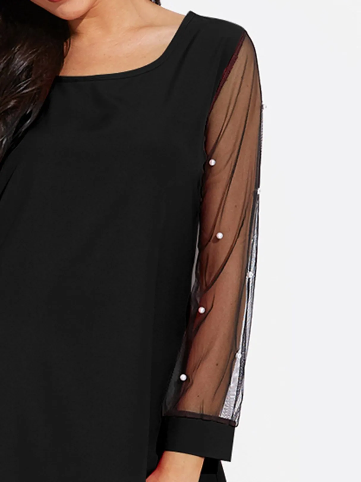 Wholesale Round Neck Long Sleeve See Through Casual Dress