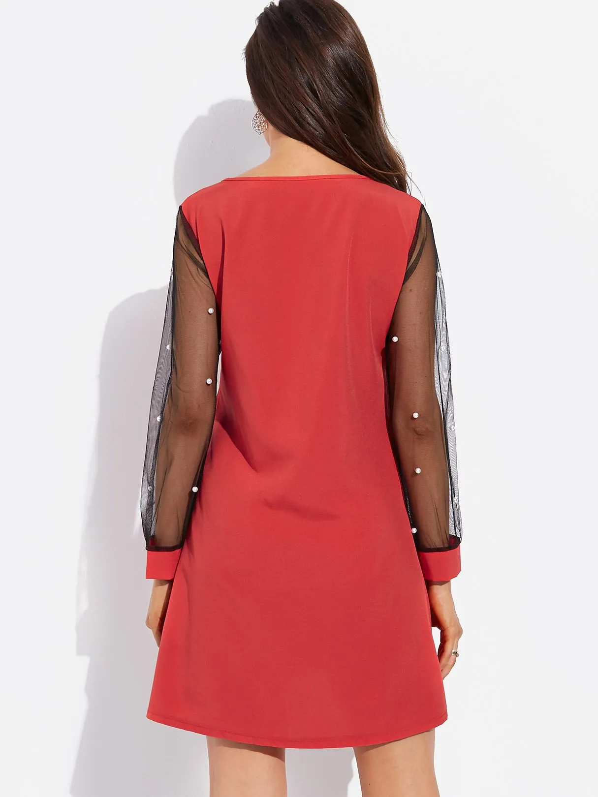 Wholesale Round Neck Long Sleeve See Through Casual Dress