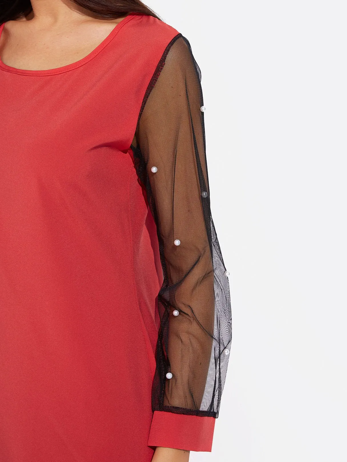 Wholesale Round Neck Long Sleeve See Through Casual Dress