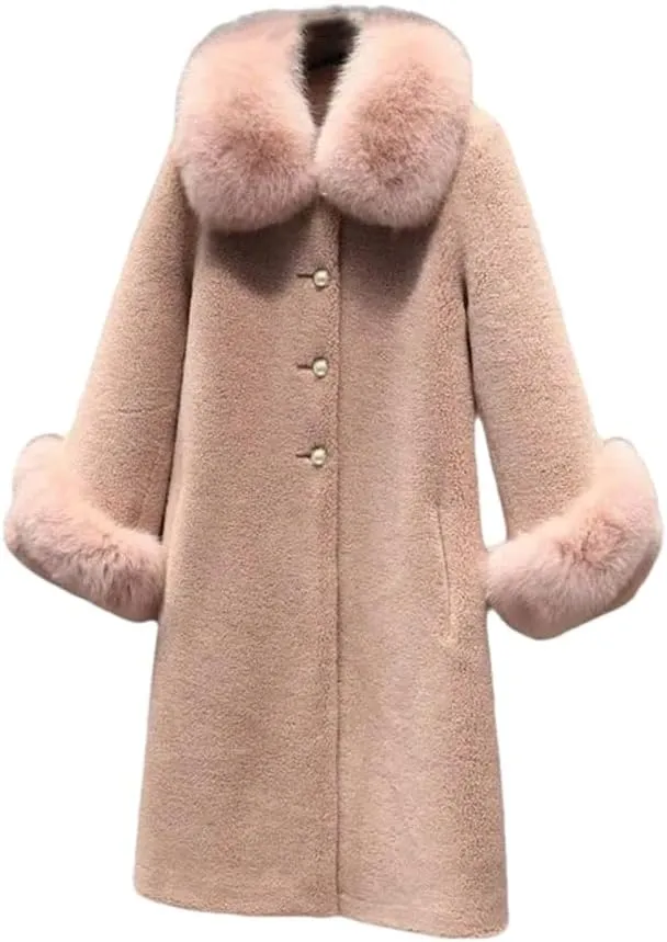Winter Artificial Fur Coat, Light And Thickened Wool Blend Long Coat, Women's Fur Collar Coat
