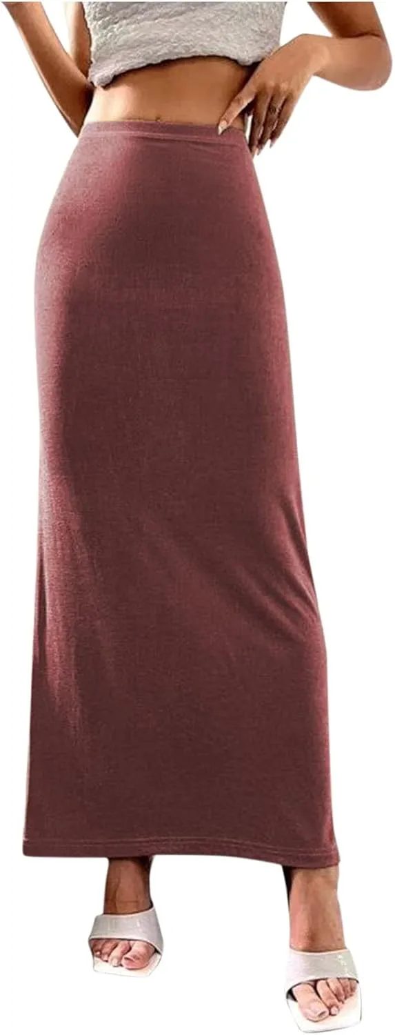 Women Long Pencil Skirt - High Waisted Summer Fall Y2K Club Bodycon Tight Maxi Skirts Elegant Velvet Party Skirt