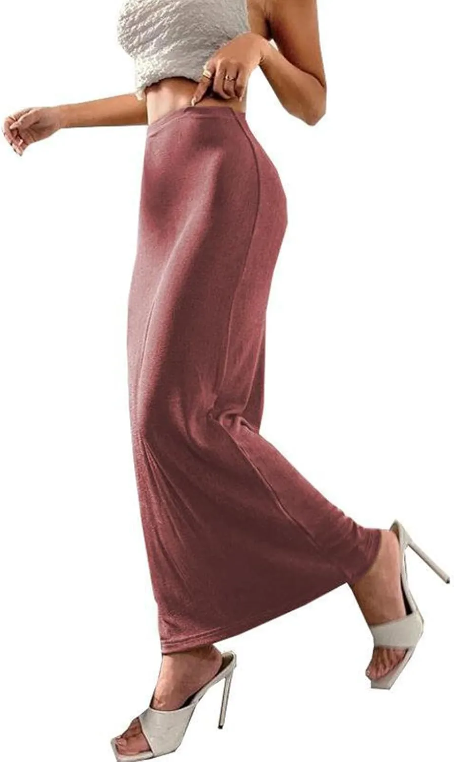 Women Long Pencil Skirt - High Waisted Summer Fall Y2K Club Bodycon Tight Maxi Skirts Elegant Velvet Party Skirt