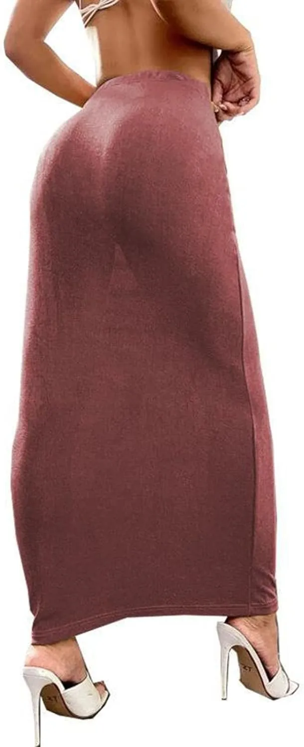 Women Long Pencil Skirt - High Waisted Summer Fall Y2K Club Bodycon Tight Maxi Skirts Elegant Velvet Party Skirt