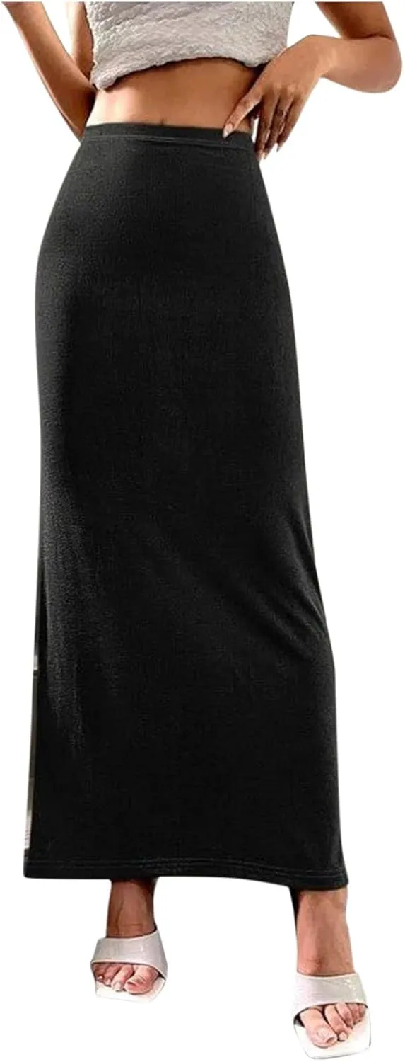 Women Long Pencil Skirt - High Waisted Summer Fall Y2K Club Bodycon Tight Maxi Skirts Elegant Velvet Party Skirt