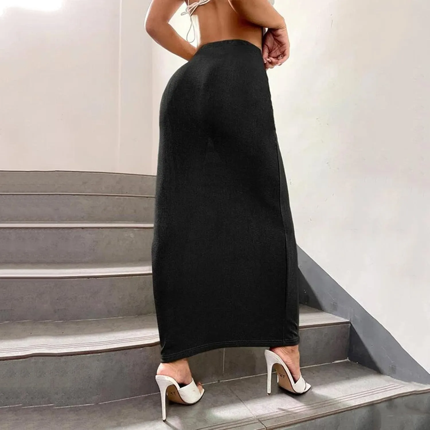 Women Long Pencil Skirt - High Waisted Summer Fall Y2K Club Bodycon Tight Maxi Skirts Elegant Velvet Party Skirt