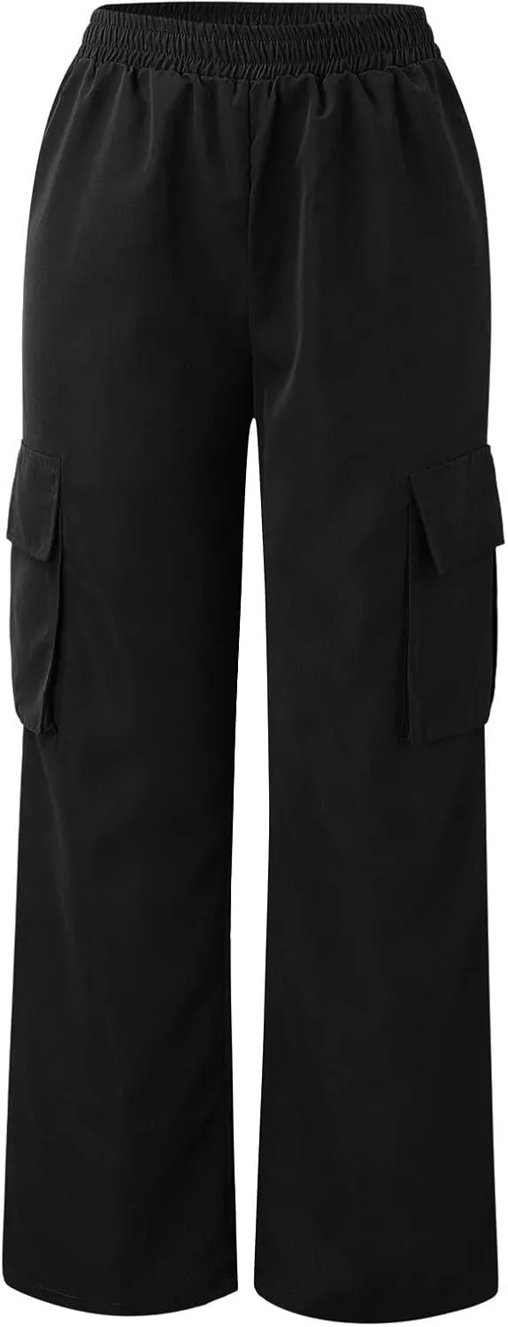 Women's Belt Less High Elastic Waisted Straight Leg Relaxed Style Trousers Slim Fit Fashion and Cool Streetwear