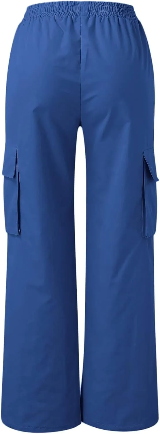Women's Belt Less High Elastic Waisted Straight Leg Relaxed Style Trousers Slim Fit Fashion and Cool Streetwear