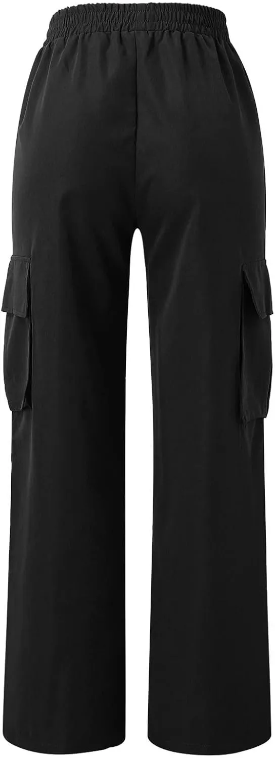 Women's Belt Less High Elastic Waisted Straight Leg Relaxed Style Trousers Slim Fit Fashion and Cool Streetwear