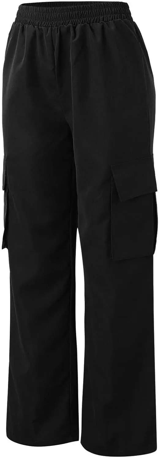 Women's Belt Less High Elastic Waisted Straight Leg Relaxed Style Trousers Slim Fit Fashion and Cool Streetwear