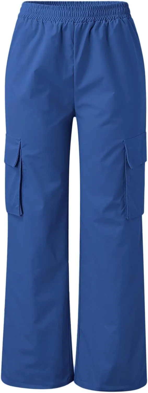 Women's Belt Less High Elastic Waisted Straight Leg Relaxed Style Trousers Slim Fit Fashion and Cool Streetwear