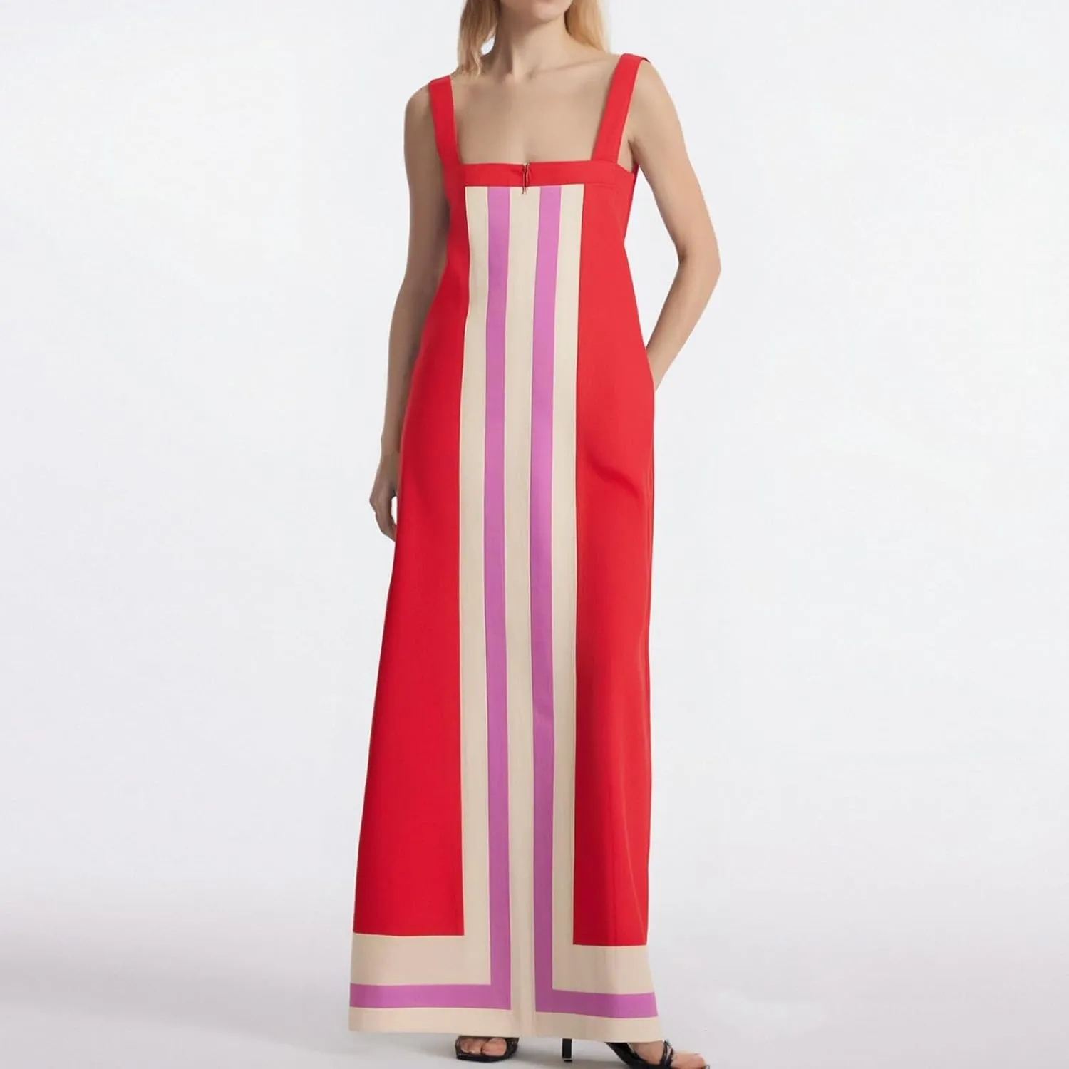 Womens Boho Floral Dress Summer Casual Color Block Maxi Beach Vacation Overall Dress Coverups Sleeveless Tank Dress