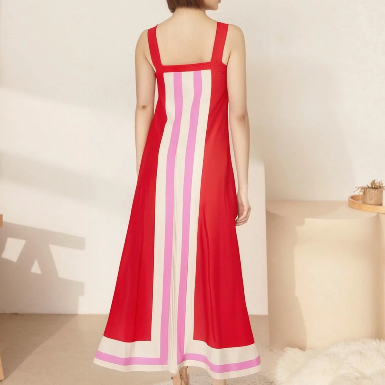 Womens Boho Floral Dress Summer Casual Color Block Maxi Beach Vacation Overall Dress Coverups Sleeveless Tank Dress