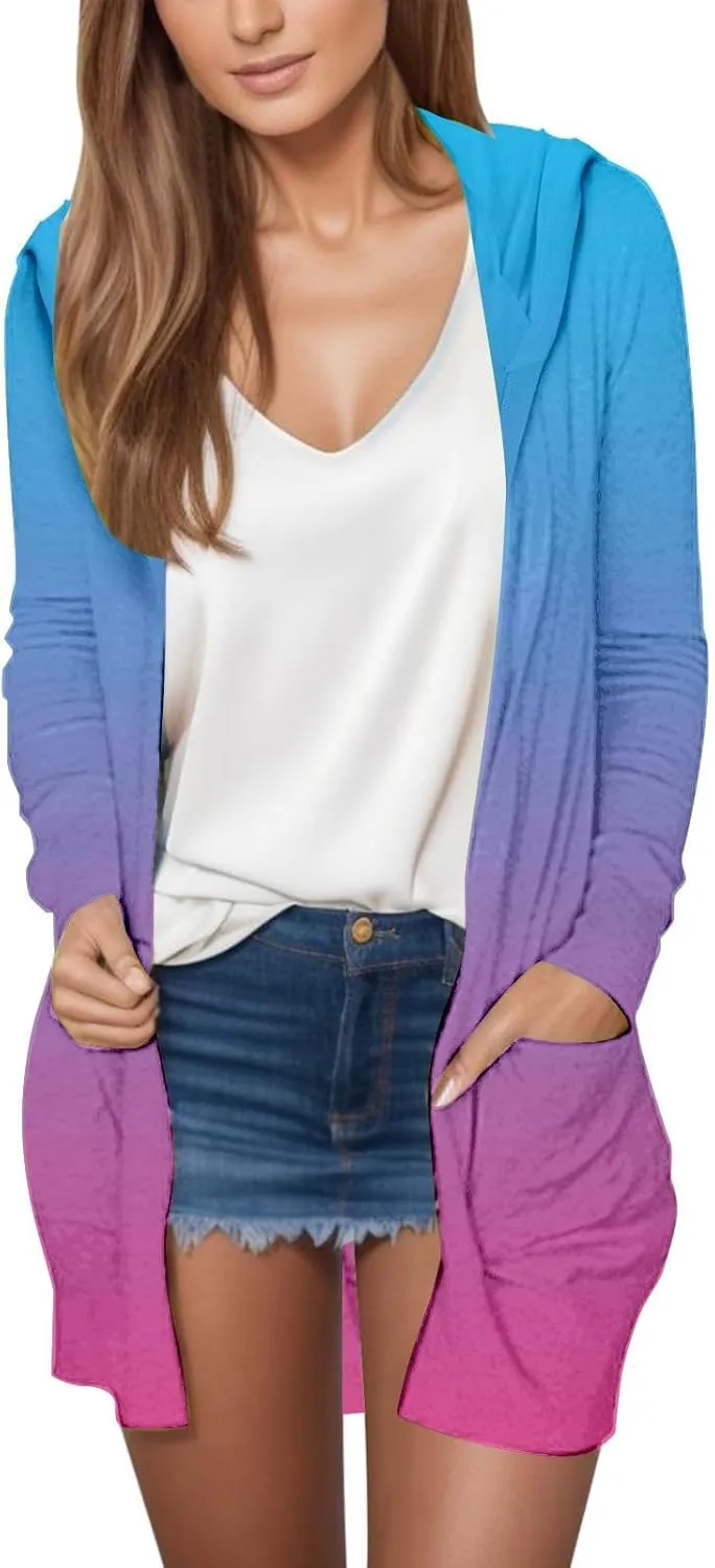 Womens Cardigans 2024 Summer Lightweight Long Sleeve with Pockets Plus Size Casual Loose Thin Open Front Cardigan