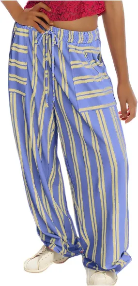 Women's Casual Pants High Waisted Striped Straight Wide Leg Ladies Baggy Relaxed Fit Y2k Trousers Pockets Plus Size