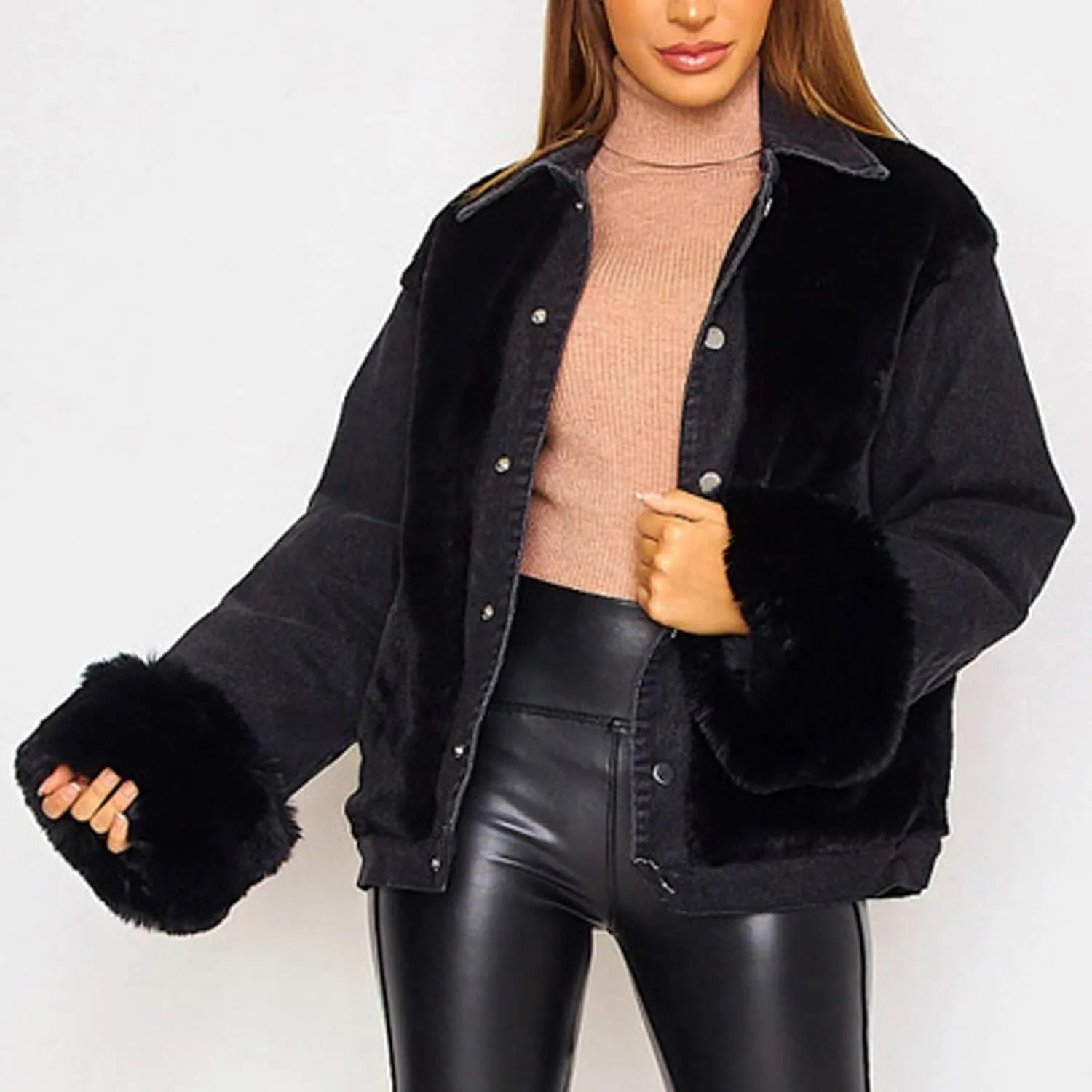 Womens Denim Jacket Fleece Warm 2024 Button Down Shirt Jacket Fall Fuzzy Lightweight Soft Coats Winter Warm Outerwear
