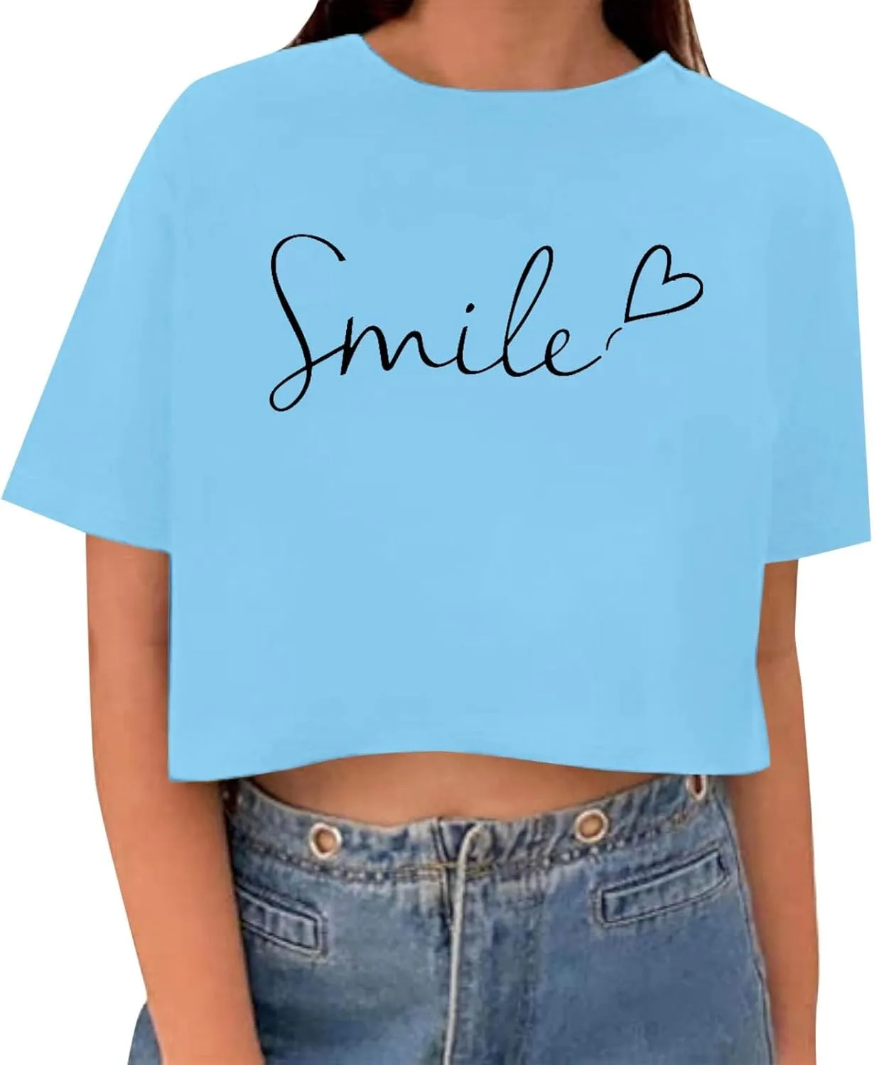Women's Fashion Crop Top Short Sleeve Printed Casual Summer Light Button up Shirt