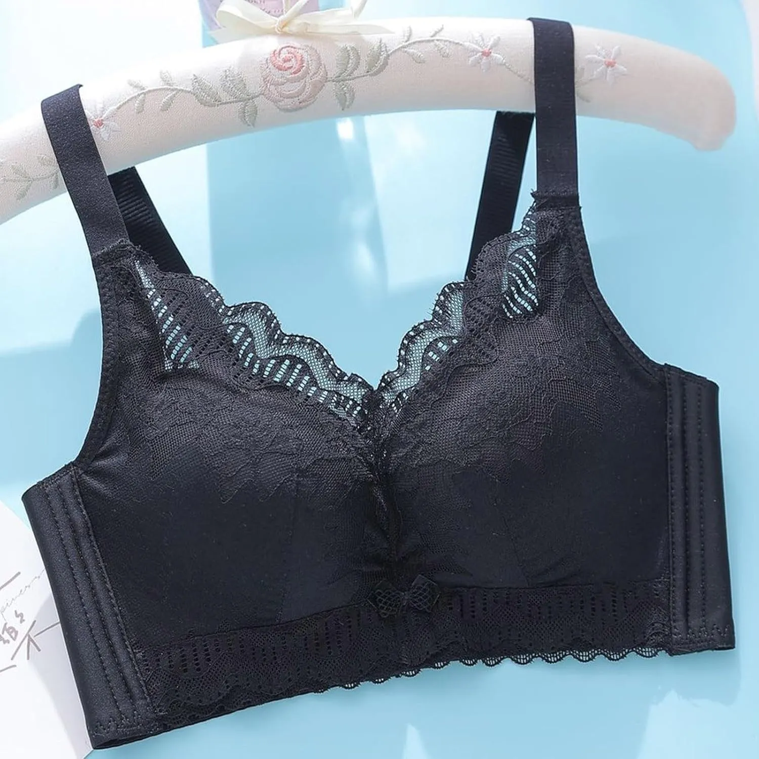 Women's Lace Push Up Bra Print Solid Color Super Gather Lightweight Everyday Bra Breathable Wirefree Trendy Underwear