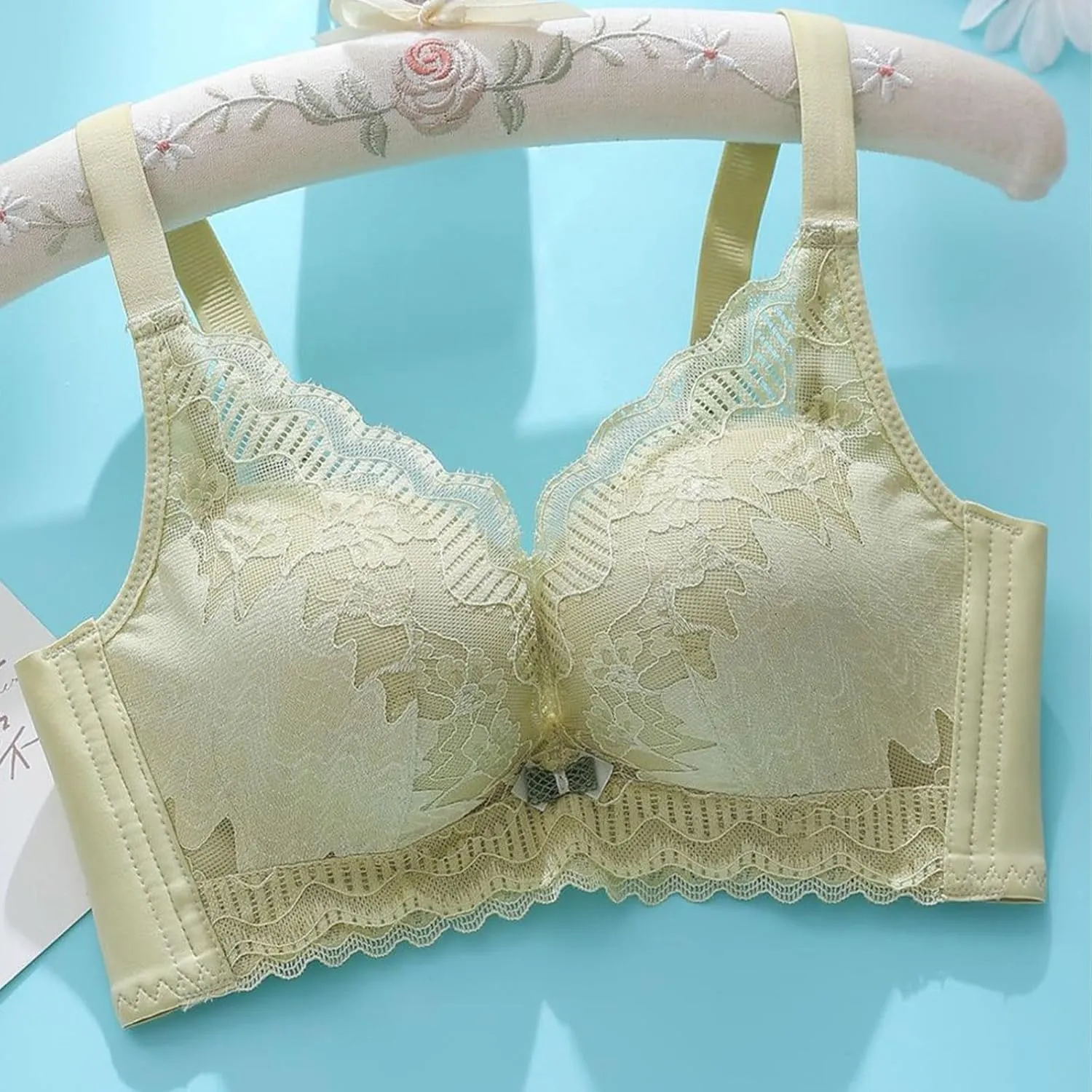 Women's Lace Push Up Bra Print Solid Color Super Gather Lightweight Everyday Bra Breathable Wirefree Trendy Underwear