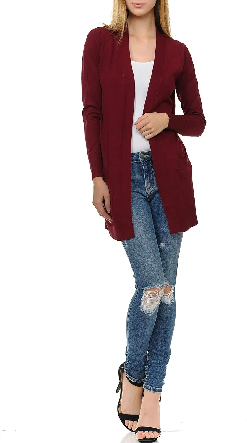 Womens Light Weight Open Front Long Cardigan with Pockets