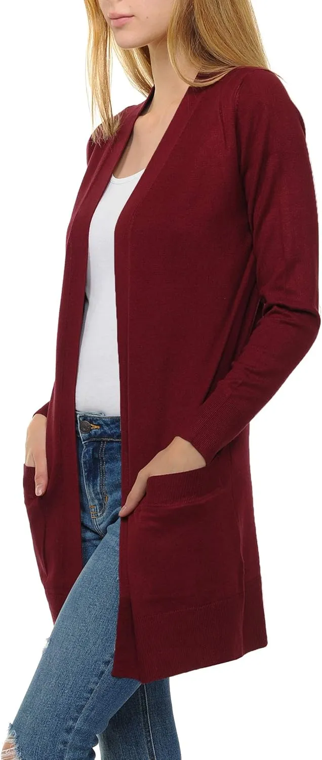 Womens Light Weight Open Front Long Cardigan with Pockets
